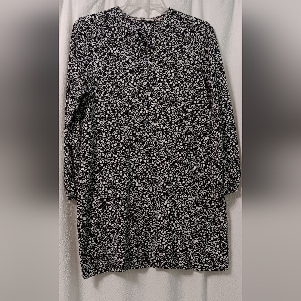 Boden Black and White Shirt Dress with Bishop Sleeves And Pockets Size 12P